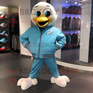 Cyan Gull maskot kostym...