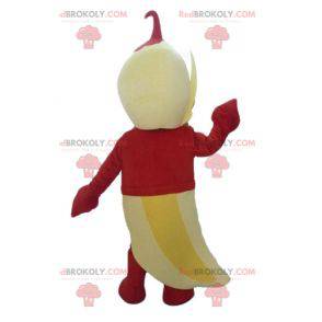 Jätte gul bananmaskot med en röd outfit - Redbrokoly.com
