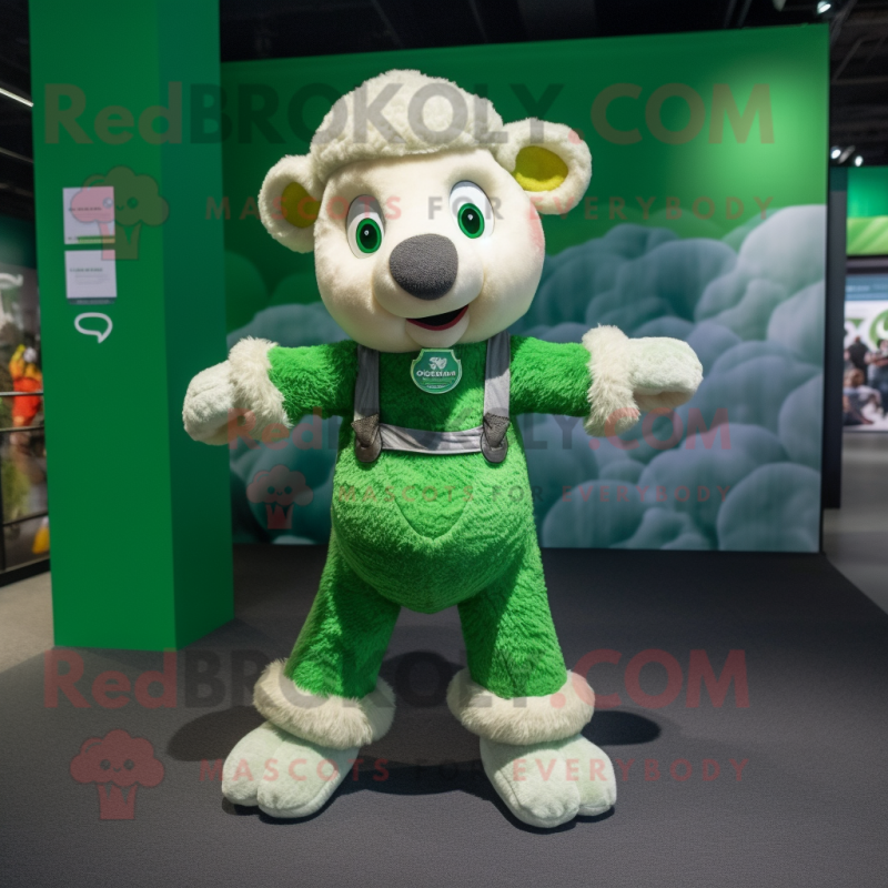Green Sheep mascot costume character dressed with a Graphic Tee and Suspenders Green Sheep mascot costume character dressed with a Graphic Tee and Suspenders