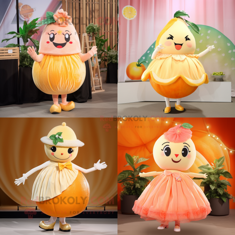 Cream Grapefruit mascot costume character dressed with a Dress and Hairpins