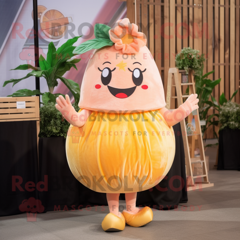 Cream Grapefruit mascot costume character dressed with a Dress and Hairpins