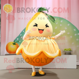 Cream Grapefruit mascot costume character dressed with a Dress and Hairpins