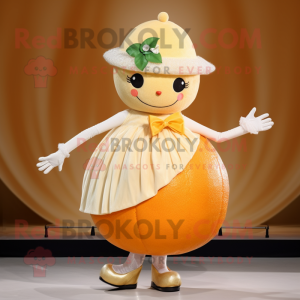 Cream Grapefruit mascot costume character dressed with a Dress and Hairpins