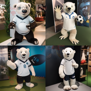 White Sloth Bear mascot costume character dressed with a Rugby Shirt and Shoe laces