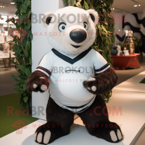 White Sloth Bear mascot costume character dressed with a Rugby Shirt and Shoe laces