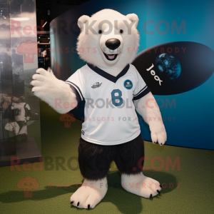 White Sloth Bear mascot costume character dressed with a Rugby Shirt and Shoe laces