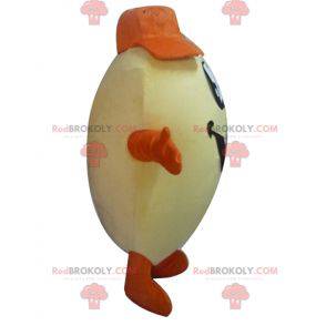 Mascotte gigante e sorridente della patata gialla e arancione -