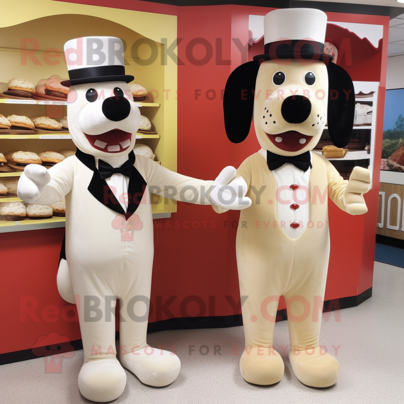 Cream Hot Dogs mascot costume character dressed with a Tuxedo and Cufflinks