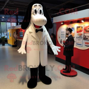 Cream Hot Dogs mascot costume character dressed with a Tuxedo and Cufflinks