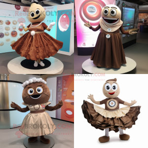 Brown Oyster mascot costume character dressed with a Circle Skirt and Bracelets