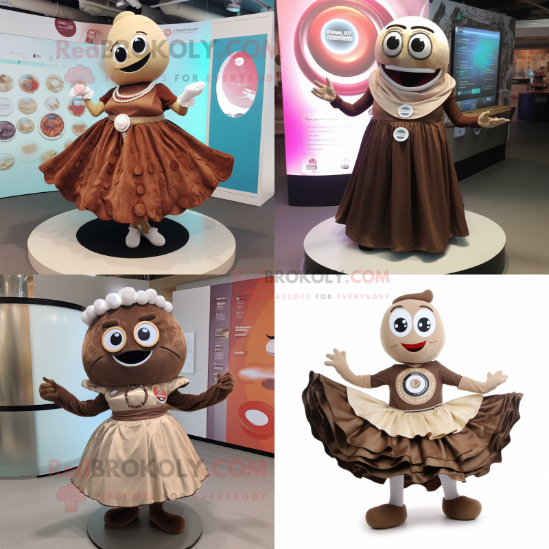 Brown Oyster mascot costume character dressed with a Circle Skirt and Bracelets Brown Oyster mascot costume character dressed with a Circle Skirt and Bracelets