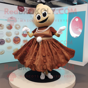 Brown Oyster mascot costume character dressed with a Circle Skirt and Bracelets