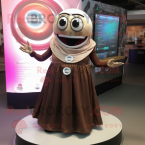 Brown Oyster mascot costume character dressed with a Circle Skirt and Bracelets