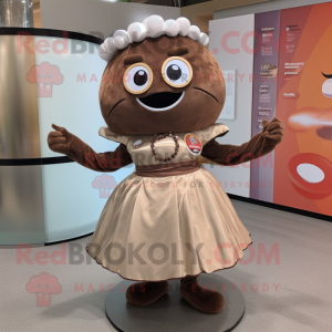 Brown Oyster mascot costume character dressed with a Circle Skirt and Bracelets