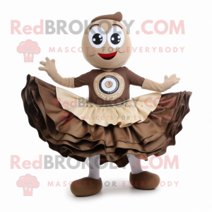 Brown Oyster mascot costume character dressed with a Circle Skirt and Bracelets