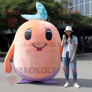 Peach Narwhal mascot costume character dressed with a Boyfriend Jeans and Shoe clips