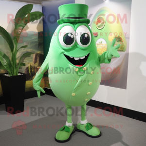 Green Oyster mascot costume character dressed with a Suit Pants and Shoe clips