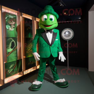 Green Oyster mascot costume character dressed with a Suit Pants and Shoe clips