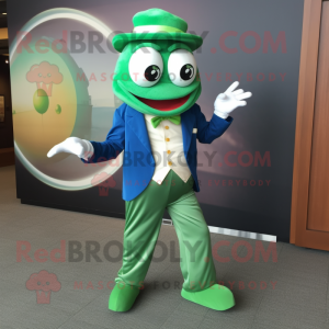 Green Oyster mascot costume character dressed with a Suit Pants and Shoe clips