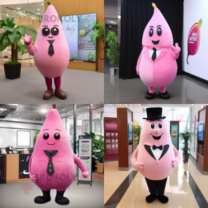 Pink Pear mascot costume character dressed with a Dress Pants and Tie pins