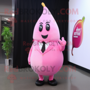 Pink Pear mascot costume character dressed with a Dress Pants and Tie pins