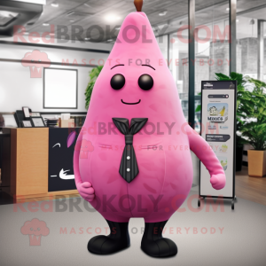 Pink Pear mascot costume character dressed with a Dress Pants and Tie pins