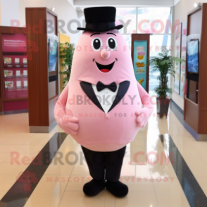 Pink Pear mascot costume character dressed with a Dress Pants and Tie pins