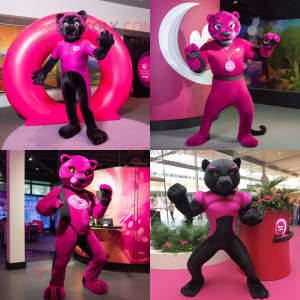 Magenta Panther mascot costume character dressed with a Rash Guard and Rings