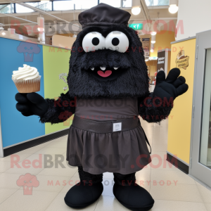 Black Cupcake mascot costume character dressed with a Cargo Shorts and Scarf clips