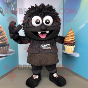 Black Cupcake mascot costume character dressed with a Cargo Shorts and Scarf clips