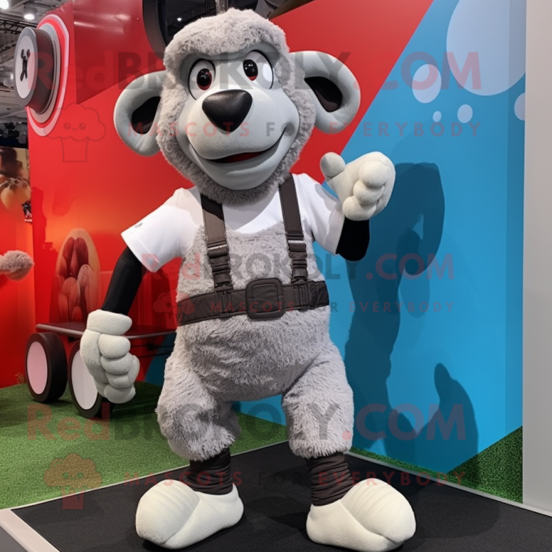 Gray Ram mascot costume character dressed with a Capri Pants and Suspenders Gray Ram mascot costume character dressed with a Capri Pants and Suspenders