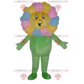 Mascotte de jolie fleur multicolore géante et souriante -