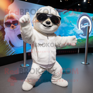 White Sloth mascot costume character dressed with a Bodysuit and Sunglasses