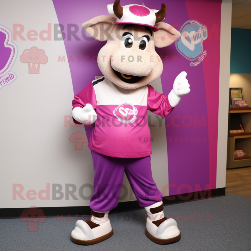 Magenta Beef Stroganoff mascot costume character dressed with a