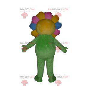 Mascotte piuttosto gigante e sorridente fiore multicolore -