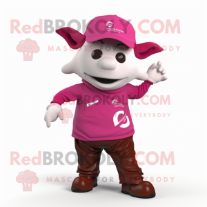 Magenta Beef Stroganoff mascot costume character dressed with a Capri Pants and Caps