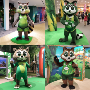 Forest Green Raccoon mascot costume character dressed with a Bikini and Anklets