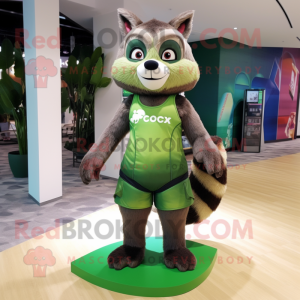 Forest Green Raccoon mascot costume character dressed with a Bikini and Anklets