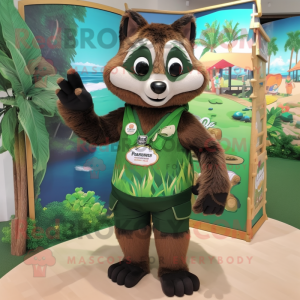 Forest Green Raccoon mascot costume character dressed with a Bikini and Anklets