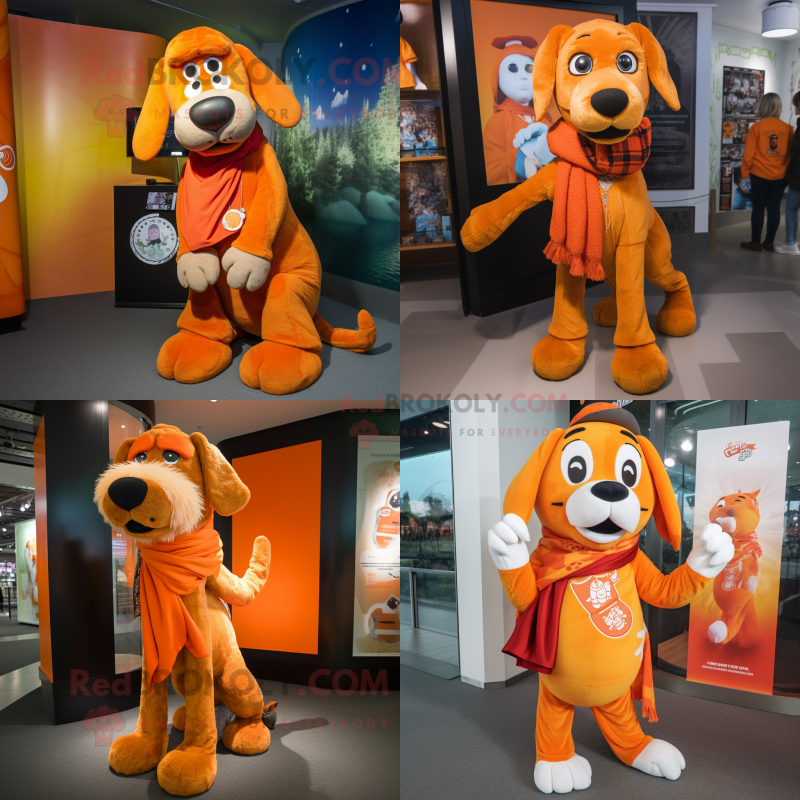 Orange Dog mascot costume character dressed with a Graphic Tee and Scarves