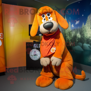 Orange Dog mascot costume character dressed with a Graphic Tee and Scarves