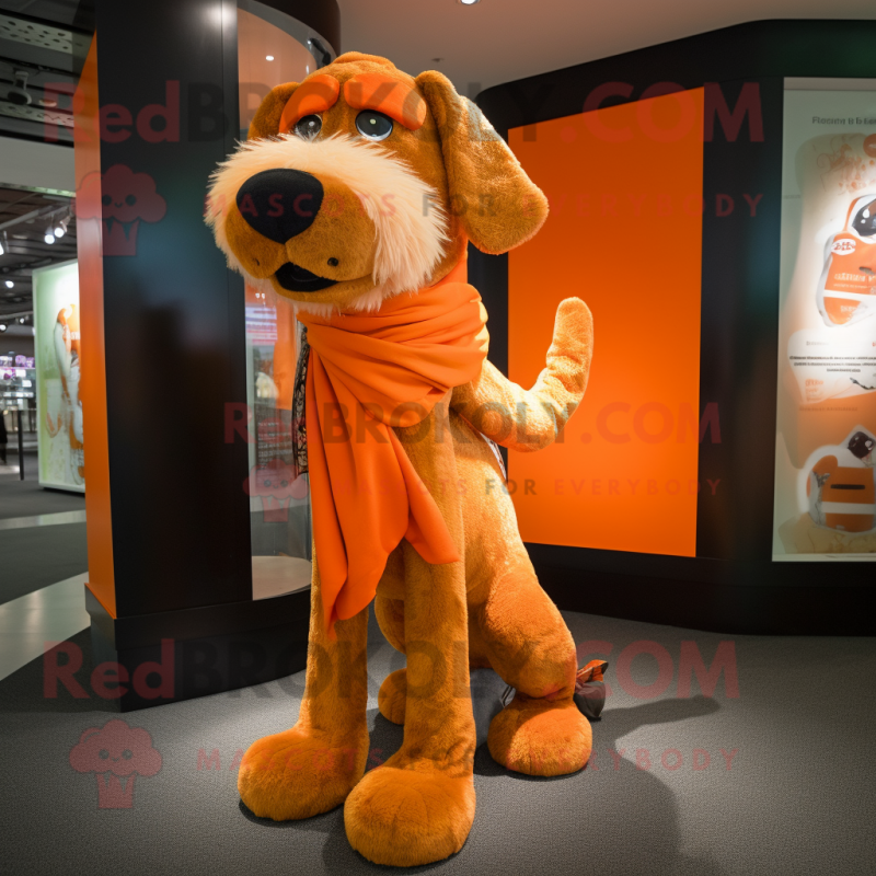 Orange Dog mascot costume character dressed with a Graphic Tee and Scarves