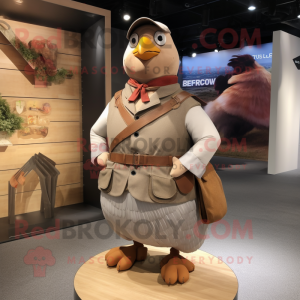 Tan Pigeon mascot costume character dressed with a Vest and Cummerbunds