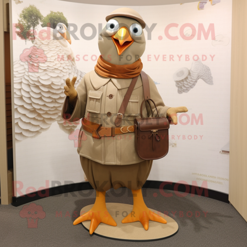 Tan Pigeon mascot costume character dressed with a Vest and Cummerbunds