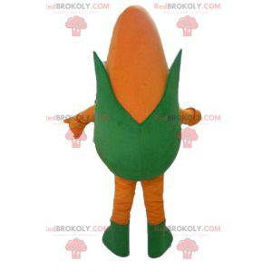 Mascotte d'épi de maïs géant orange et vert souriant -