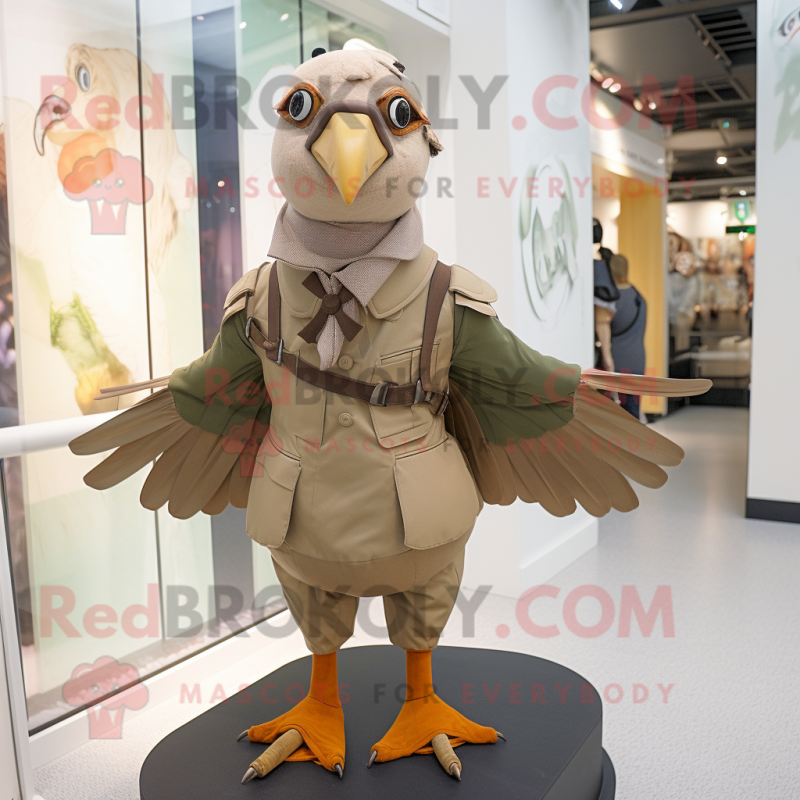 Tan Pigeon mascot costume character dressed with a Vest and Cummerbunds