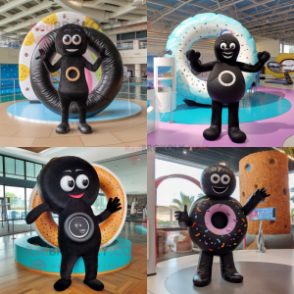 Black Donut mascot costume character dressed with a Bikini and Rings