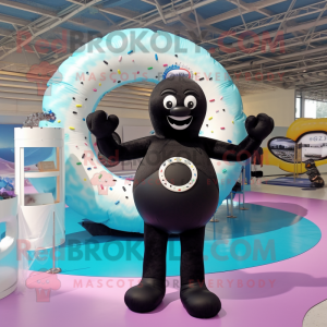 Black Donut mascot costume character dressed with a Bikini and Rings