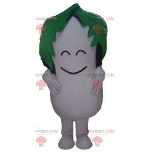 Dudhi white radish mascot with a leaf on his head -