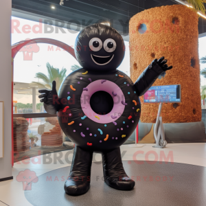 Black Donut mascot costume character dressed with a Bikini and Rings